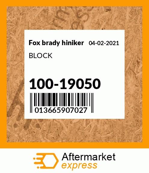 Spare part 100-19050 + BLOCK