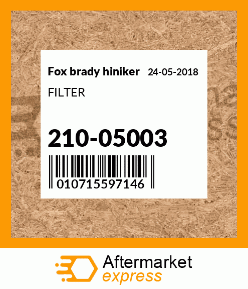 Spare part 210-05003 + FILTER