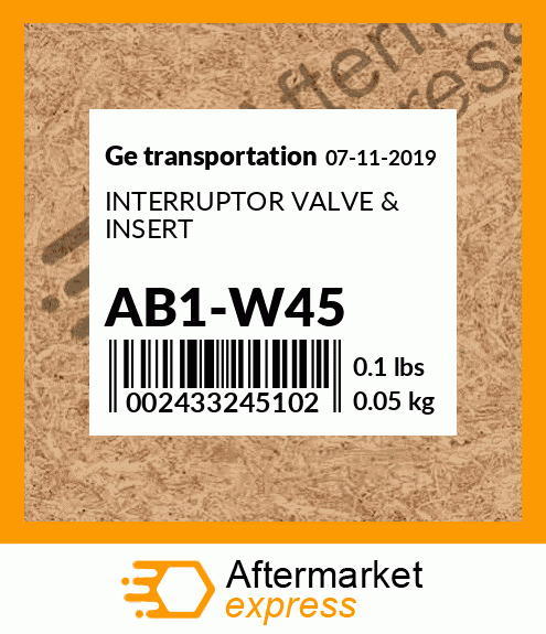 Spare part AB1-W45 + INTERRUPTOR VALVE & INSERT