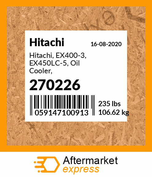 Spare part 270226 + Hitachi, EX400-3, EX450LC-5, Oil Cooler, OC-4333473, 270226