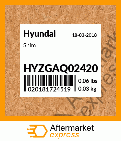 Spare part HYZGAQ02420 + Shim