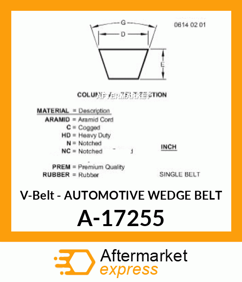 A-17265 V-Belt AUTOMOTIVE WEDGE BELT fits John Deere Price: