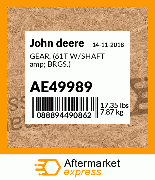 GEAR, (61T W/SHAFT amp; BRGS.) AE49989