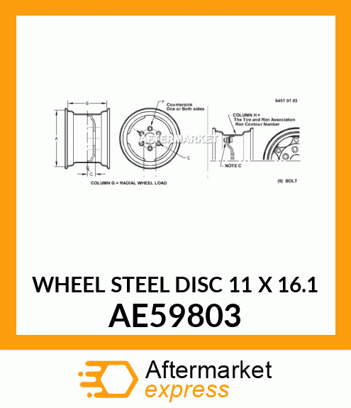 WHEEL STEEL DISC 11 X 16.1 AE59803