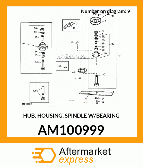 AM100999 - HUB, HOUSING, SPINDLE W/BEARING fits John Deere