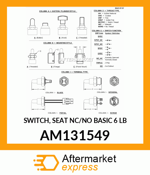 SWITCH, SEAT NC/NO BASIC 6 LB AM131549