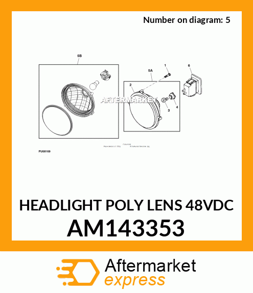 Am143353 Headlight Poly Lens 48vdc Fits John Deere Price 14860 9693