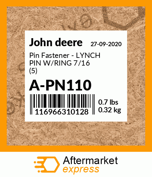 Pin Fastener - LYNCH PIN W/RING 7/16 (5) A-PN110