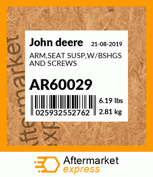 ARM SEAT For John Deere Part# AR60029 
