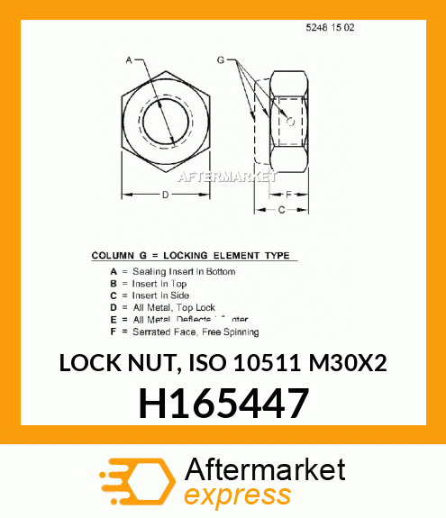 Genuine John Deere Lock Nut H165447 
