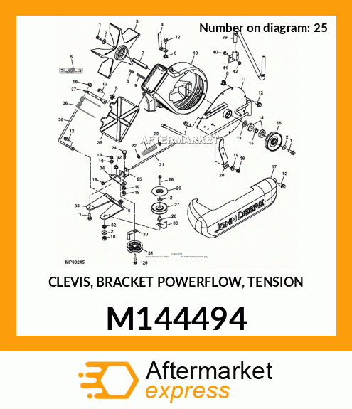 M144494 - CLEVIS, BRACKET POWERFLOW, TENSION fits John Deere
