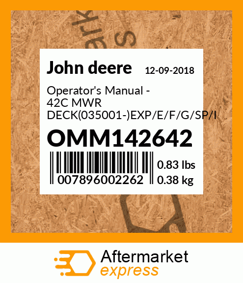 OMM142642 - Operator's Manual - 42C MWR DECK(035001-)EXP/E/F/G/SP/I fits  John Deere