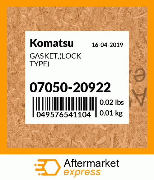 Spare part 07050-20922 + GASKET,(LOCK TYPE)