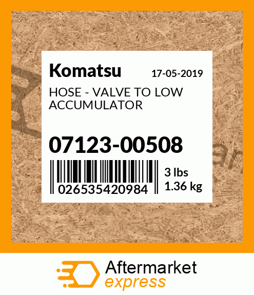 Spare part 07123-00508 + HOSE - VALVE TO LOW ACCUMULATOR