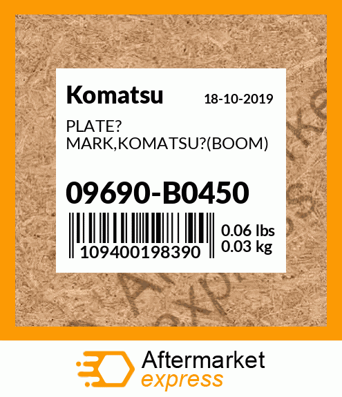 Spare part 09690-B0450 + PLATE? MARK,KOMATSU?(BOOM)