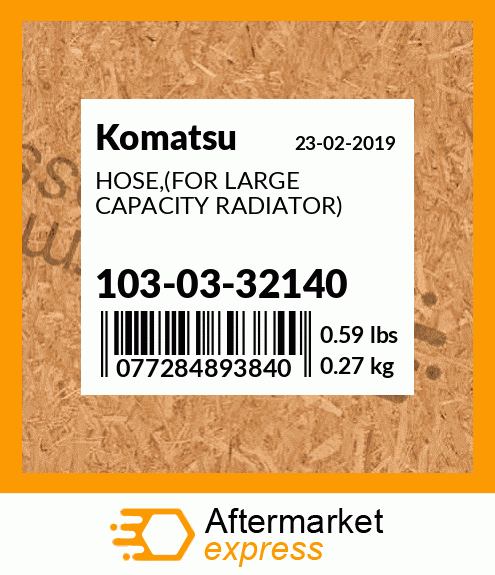 Spare part 103-03-32140 + HOSE,(FOR LARGE CAPACITY RADIATOR)