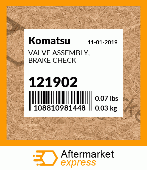 Spare part 121902 + VALVE ASSEMBLY, BRAKE CHECK