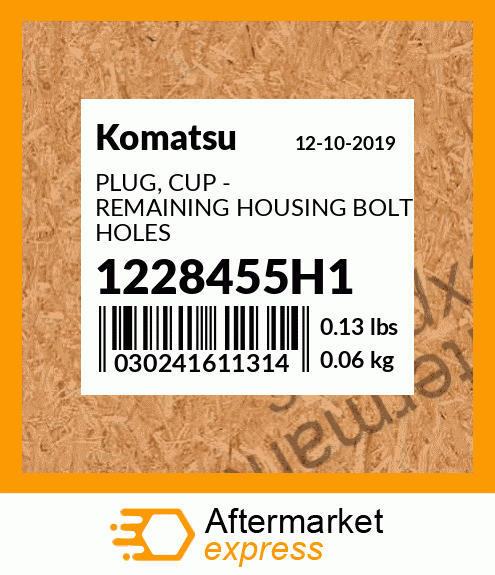 Spare part 1228455H1 + PLUG, CUP - REMAINING HOUSING BOLT HOLES