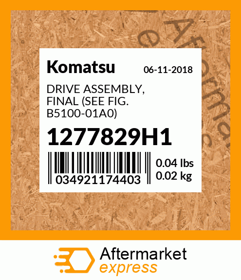 Spare part 1277829H1 + DRIVE ASSEMBLY, FINAL (SEE FIG. B5100-01A0)