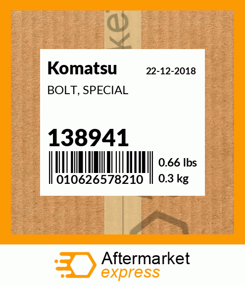 Spare part 138941 + BOLT, SPECIAL