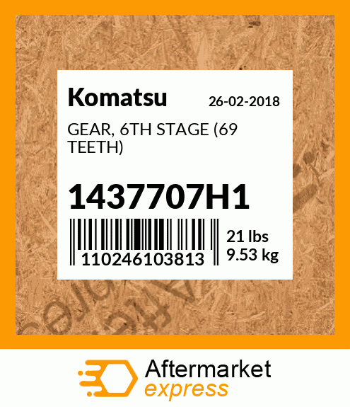 Spare part 1437707H1 + GEAR, 6TH STAGE (69 TEETH)