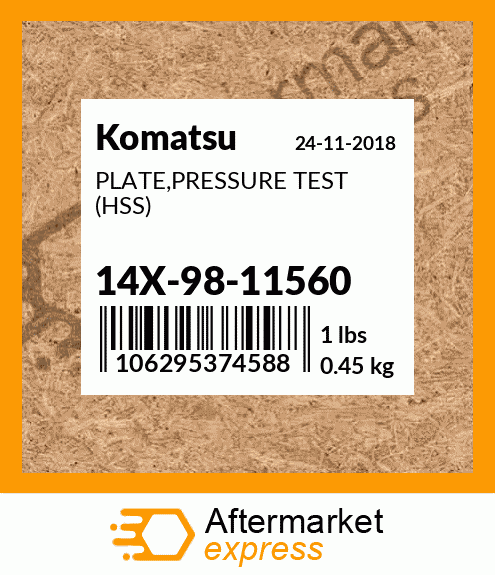 Spare part 14X-98-11560 + PLATE,PRESSURE TEST (HSS)