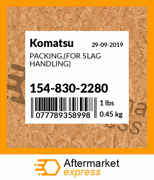 Spare part 154-830-2280 + PACKING,(FOR SLAG HANDLING)