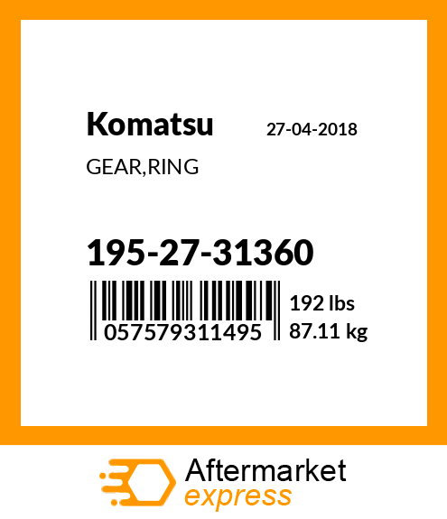 Spare part 195-27-31360 + GEAR,RING