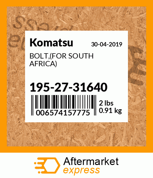 Spare part 195-27-31640 + BOLT,(FOR SOUTH AFRICA)