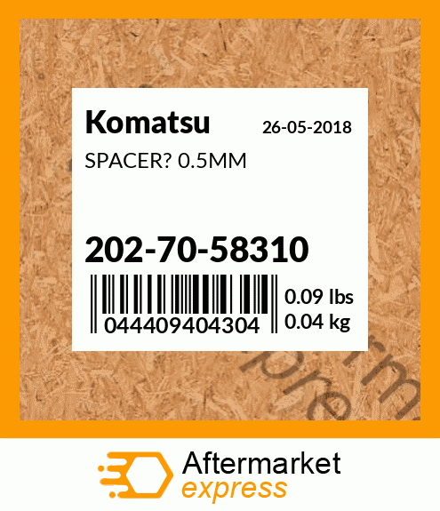 Spare part 202-70-58310 + SPACER? 0.5MM