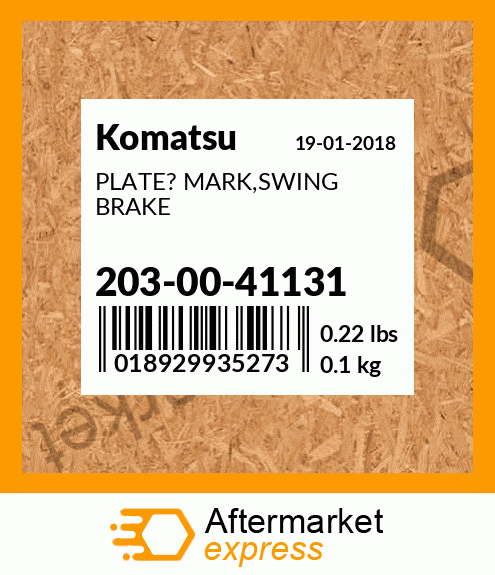 Spare part 203-00-41131 + PLATE? MARK,SWING BRAKE