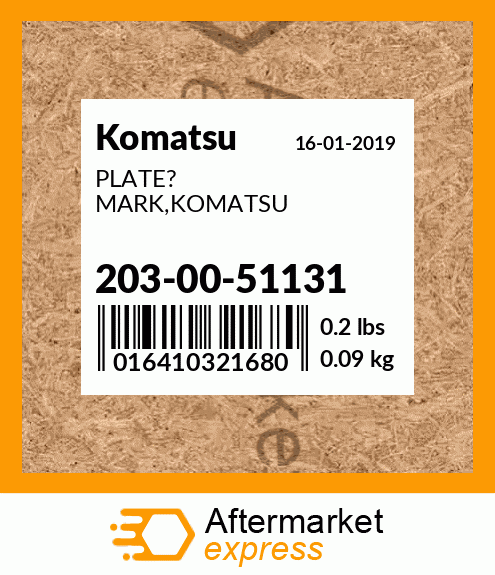 Spare part 203-00-51131 + PLATE? MARK,KOMATSU