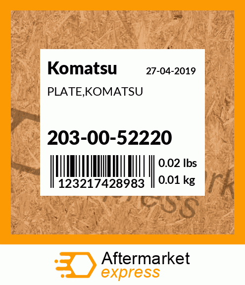 Spare part 203-00-52220 + PLATE,KOMATSU