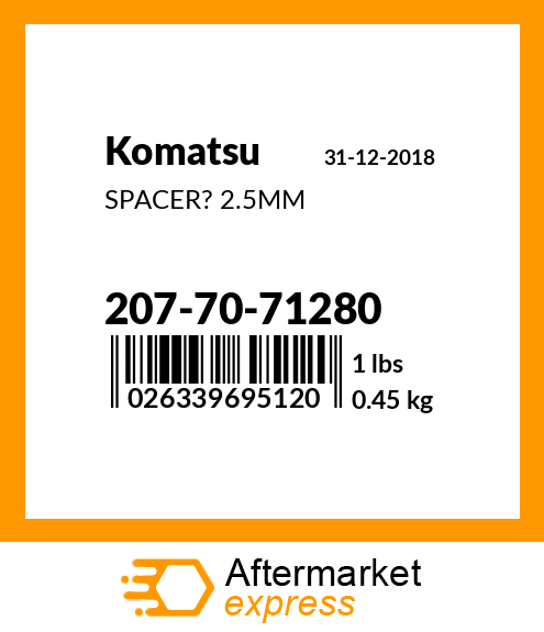 Spare part 207-70-71280 + SPACER? 2.5MM