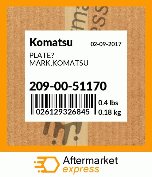 Spare part 209-00-51170 + PLATE? MARK,KOMATSU