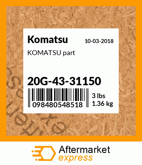 KOMATSU part 20G-43-31150