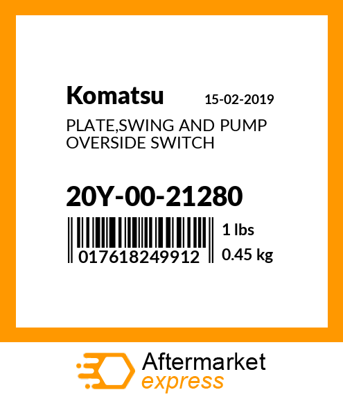 Spare part 20Y-00-21280 + PLATE,SWING AND PUMP OVERSIDE SWITCH