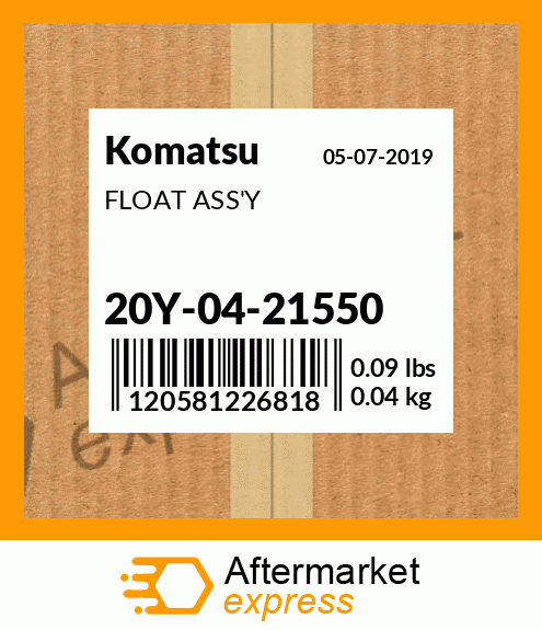 Spare part 20Y-04-21550 + FLOAT ASS'Y