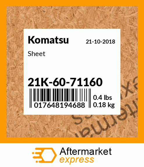 Spare part 21K-60-71160 + Sheet