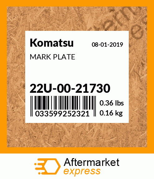 Spare part 22U-00-21730 + MARK PLATE