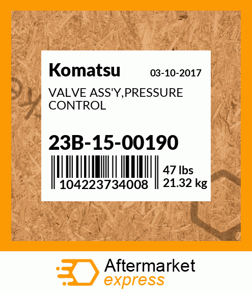 Spare part 23B-15-00190 + VALVE ASS'Y,PRESSURE CONTROL