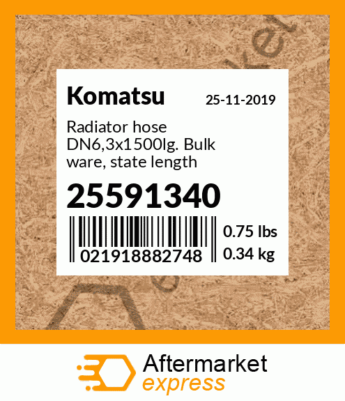 Spare part 25591340 + Radiator hose DN6,3x1500lg. Bulk ware, state length required