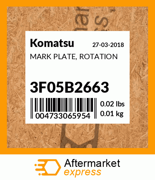 Spare part 3F05B2663 + MARK PLATE, ROTATION