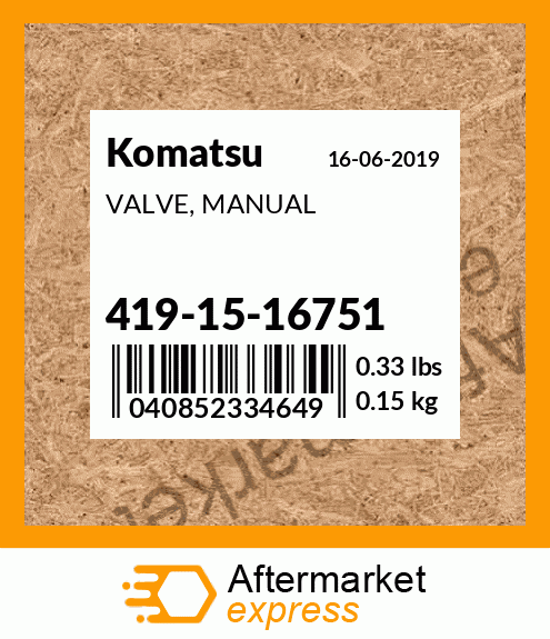 Spare part 419-15-16751 + VALVE, MANUAL