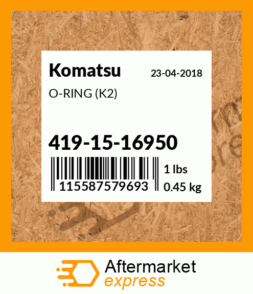 419-15-16950 Komatsu: 419-15-16950 - O-RING - New Aftermarket part