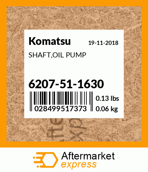 Spare part 6207-51-1630 + SHAFT,OIL PUMP