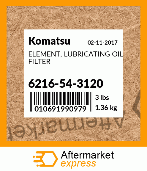 Spare part 6216-54-3120 + ELEMENT, LUBRICATING OIL FILTER