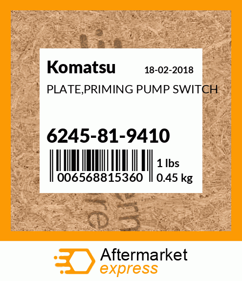 PLATE,PRIMING PUMP SWITCH 6245-81-9410