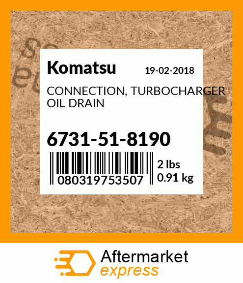 Spare part 6731-51-8190 + CONNECTION, TURBOCHARGER OIL DRAIN