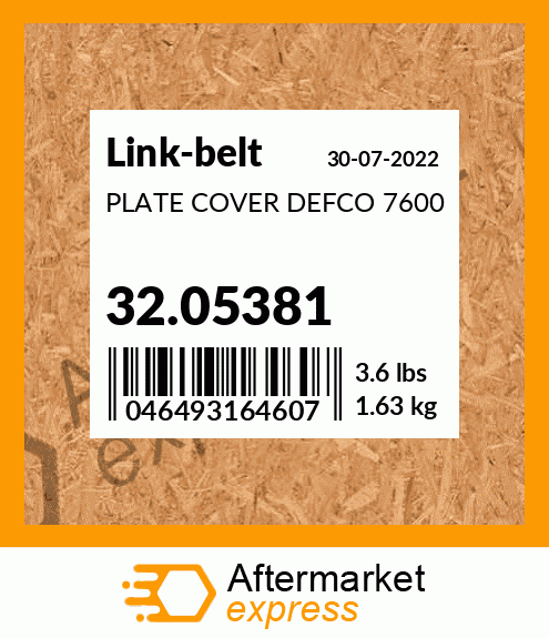 Spare part 32.05381 + PLATE COVER DEFCO 7600